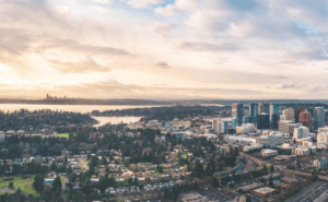 Bellevue is located east of Seattle and is known as a technological hub